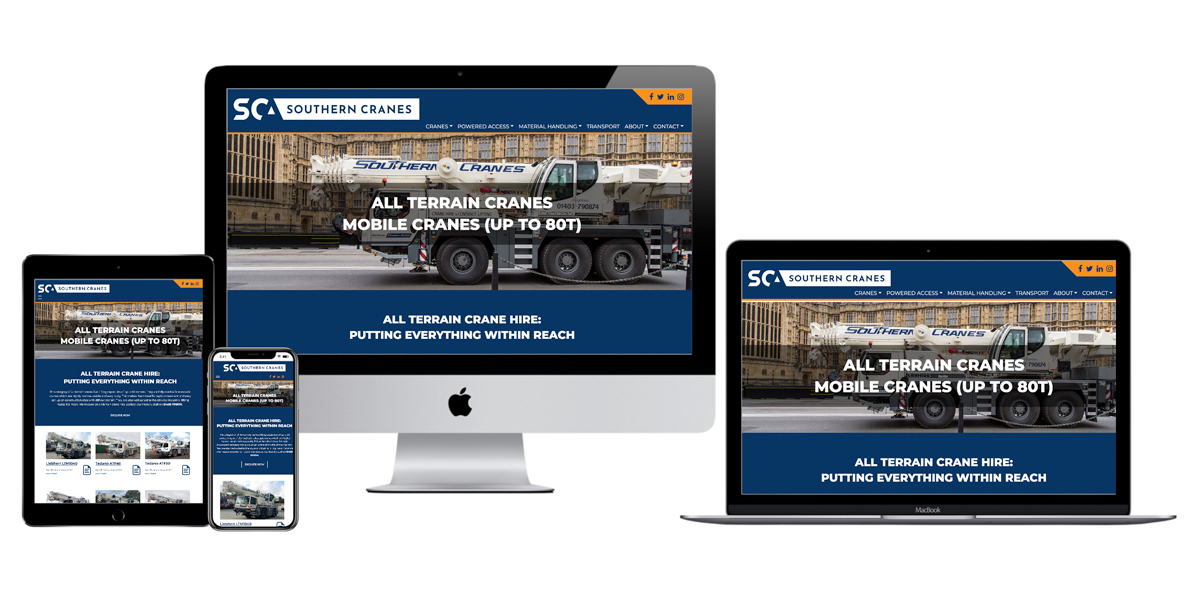 Responsive website and rebrand for Southern Cranes, construction and plant industry web development, West Sussex